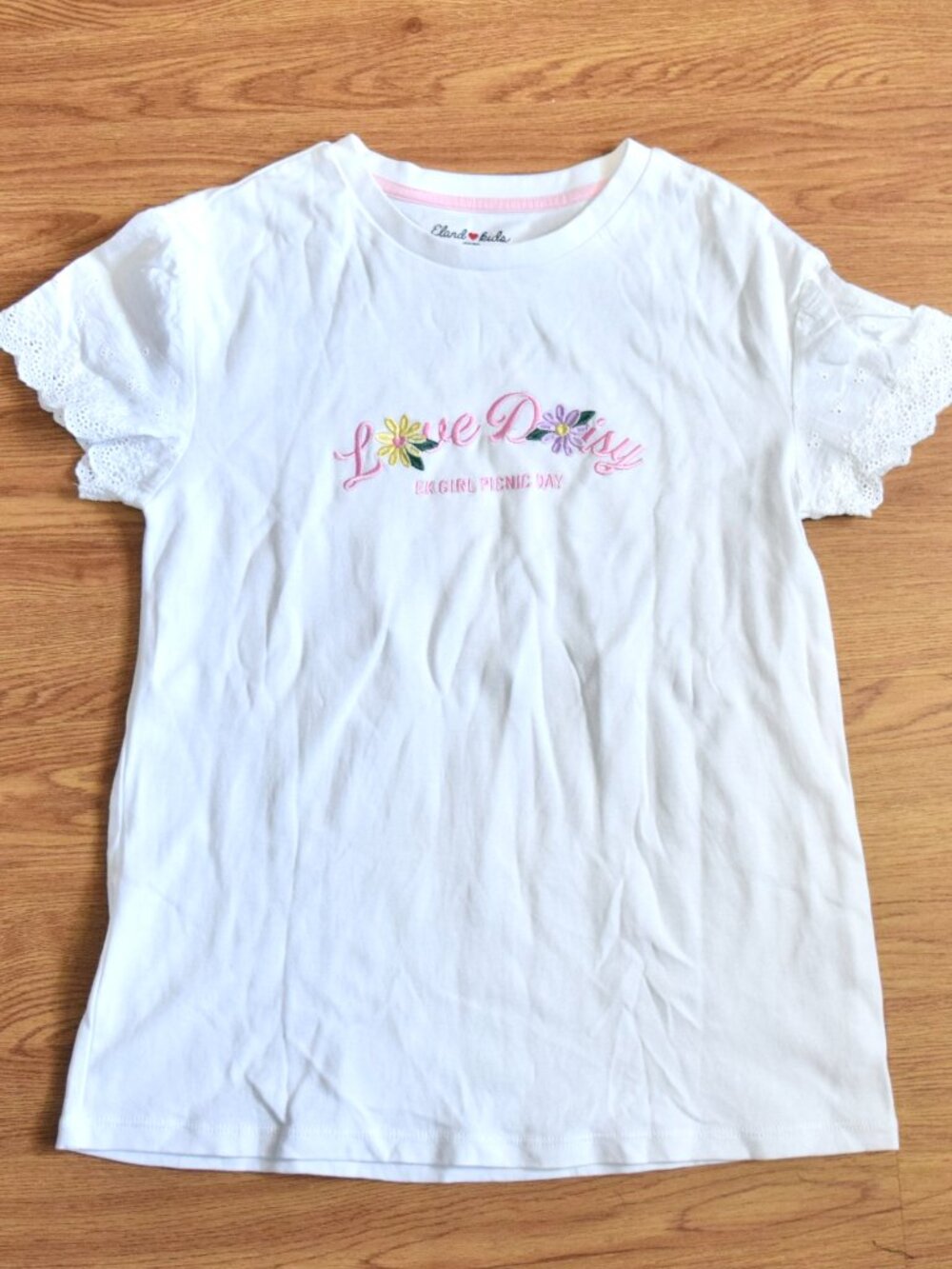 White Pink Flora Daisy Short Sleeve Cotton T-shirt